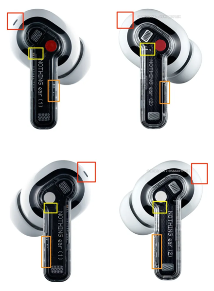 Changements de design entre Nothing Ear (1) et Nothing Ear (2) (image via Smartprix)