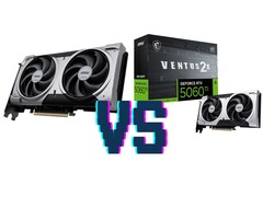 MSI GeForce RTX 5060 Ti Ventus 2x OC Plus 16 Go (à gauche) et 8 Go (à droite). (Source de l'image : Mindfactory, édité)