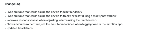 Les notes de mise à jour de la version beta 17.30/17.31 de la smartwatch Garmin mettent à jour