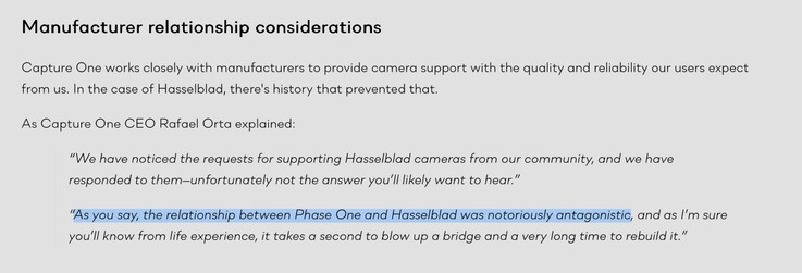 Capture One et Hasselblad n'ont pas toujours entretenu les meilleures relations par le passé.