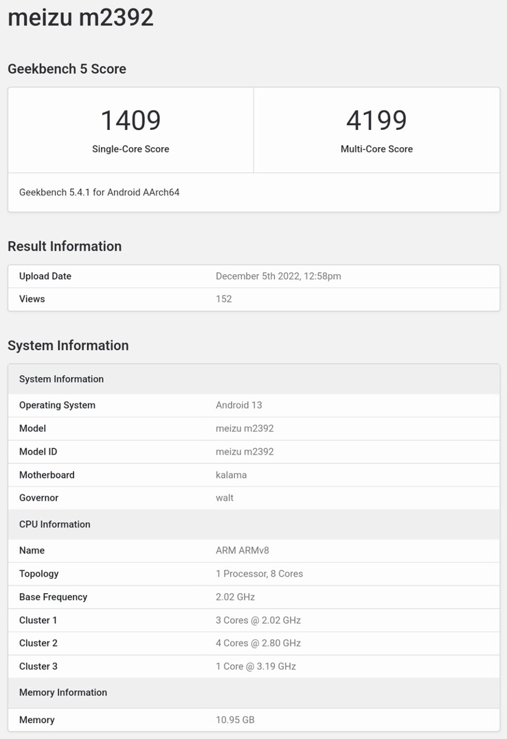 Un nouveau smartphone Meizu apparaîtrait sur Geekbench. (Source : Geekbench)