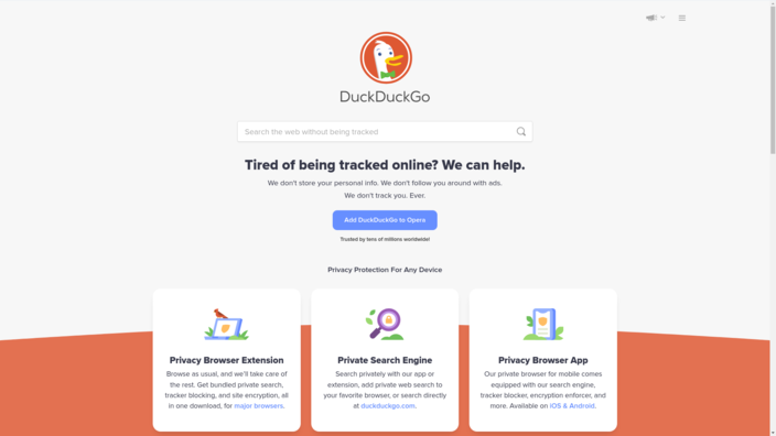 DuckDuckGo - page d'accueil en février 2023 (Source d'image : Own)