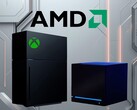Le logo AMD au-dessus de la nouvelle maquette de la console Xbox et de la Steam Machine