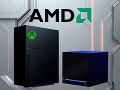 Le logo AMD au-dessus de la nouvelle maquette de la console Xbox et de la Steam Machine