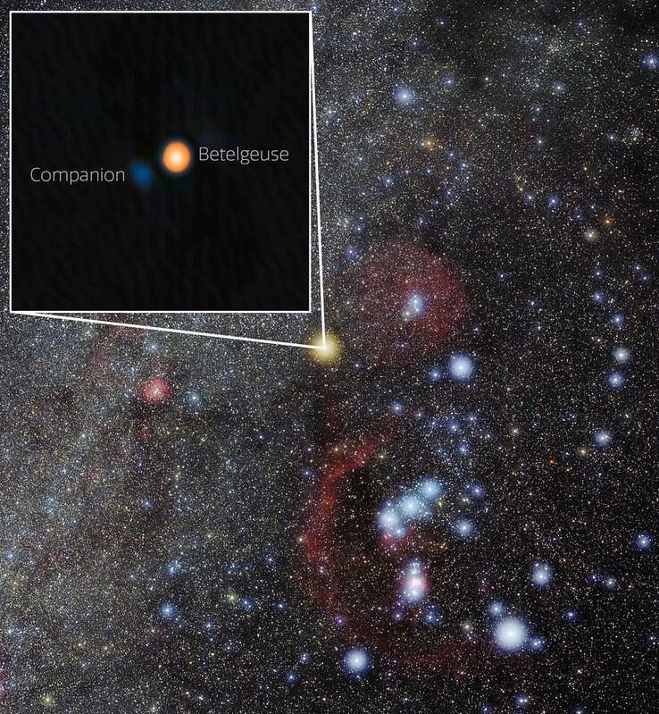 Emplacement de Bételgeuse et de son étoile compagnon. (Source de l'image : Observatoire international Gemini/NOIRLab/NSF/AURAI Traitement des images : M. Zamani (NSF NOIRLab))