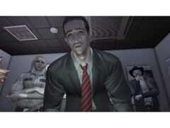 Capture d'écran de Deadly Premonition montrant le protagoniste et les autres personnages du jeu. (Source de l'image : Steam)