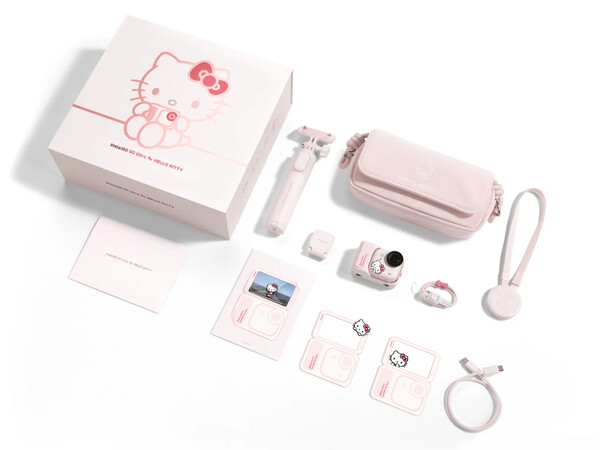 L'Insta360 Go Ultra Hello Kitty Edition est livré avec des accessoires roses.