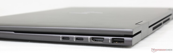 A droite : 2x USB-C (10 Gbps) avec Power Delivery + DisplayPort 1.4, HDMI 2.1, USB-A (10 Gbps)