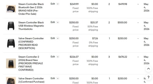Les prix du Steam Controller sur eBay sont indiqués