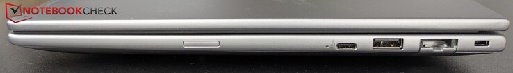 A droite : Emplacement SIM optionnel, USB-C (20 Gb/s), USB-A (5 Gb/s), LAN (1 Gb/s), Kensington