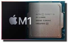 La puce Apple M1 est en train de rattraper le Core i9-11900K d&#039;Intel dans le tableau des performances à un seul fil de PassMark. (Image source : Apple/Intel - édité)