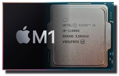 La puce Apple M1 est en train de rattraper le Core i9-11900K d'Intel dans le tableau des performances à un seul fil de PassMark. (Image source : Apple/Intel - édité)