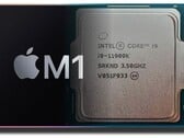 La puce Apple M1 est en train de rattraper le Core i9-11900K d'Intel dans le tableau des performances à un seul fil de PassMark. (Image source : Apple/Intel - édité)