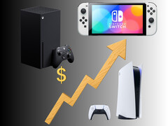 Les augmentations de prix de la Xbox, de la Switch et de la PS5 sont illustrées par un graphique (source d'images : Xbox Gaming, Sony PlayStation, Nintendo of America avec modifications)