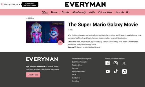 Everyman Cinema Description du film Super Mario Galaxy