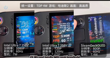 Consommation d'énergie du MSI Claw Intel Core Ultra 7 258V comparée à celle de Steam Deck (Image source : Bilibili via VideoCardz)