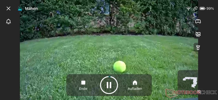 Détection d’obstacles (balle de tennis) du point de vue de la tondeuse robot (vidéo en direct dans l’application)