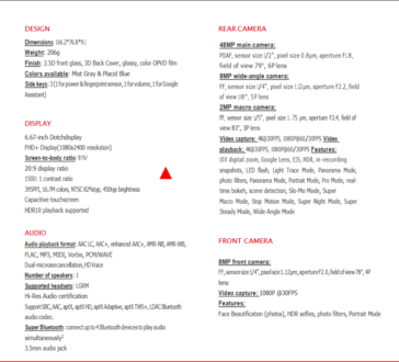 Spécifications TCL 20 5G (image via TCL)