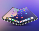 Rendu d'un iPhone pliable, qui comporterait un écran intérieur de 7,8 pouces avec une caméra sous l'écran. (Source de l'image : 9to5Mac)