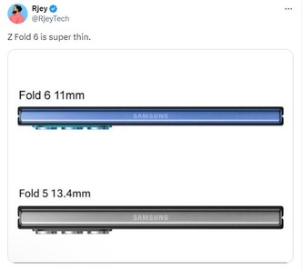 Avec une épaisseur de seulement 11 mm, le Z Fold 6 à venir serait, selon les rumeurs, le Z Fold le plus fin à ce jour ( Galaxy ). (Source : Rjey via Twitter)
