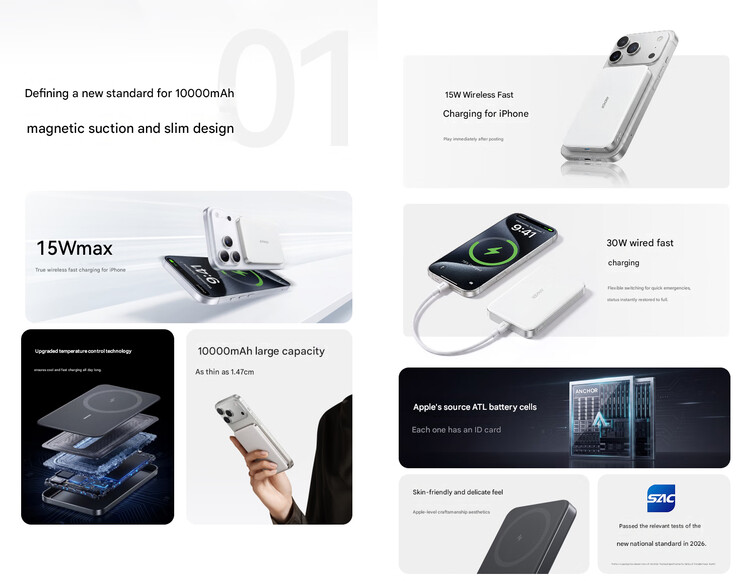 Principales caractéristiques du power bank Air+ de 10 000 mAh (traduction)