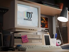 Le PC de jeu préconstruit Maingear Retro95 sur un bureau (Image source : Maingear PR)