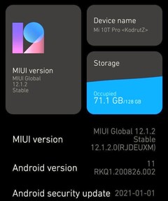 Xiaomi Mi 10T Pro version firmware en ce moment, Android 11 avec des bugs MIUI 12.1.2 (Source : Own)