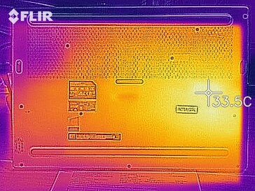 MSI P65 Creator 9SF - Relevé thermique au ralenti - Au-dessous.