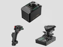 Base AB6 de Moza (en haut), manche à balai MHG (en bas à gauche), et quadrant d'accélérateur MTQ (en bas à droite). (Source de l'image : Moza, édité)