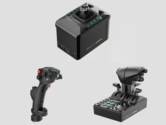 Base AB6 de Moza (en haut), manche à balai MHG (en bas à gauche), et quadrant d'accélérateur MTQ (en bas à droite). (Source de l'image : Moza, édité)