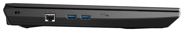 Côté gauche : verrou de sécurité Kensington, RJ45-LAN, 2 USB A 3.1 Gen2, micro SD.