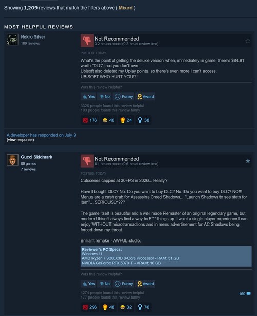 Les avis Steam sur « Assassin's Creed Black Flag Resynced » sont présentés ci-dessous (avis mitigés)