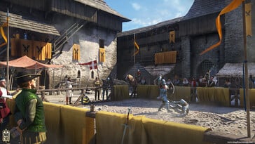 Image tirée du jeu Kingdom Come : Deliverance montrant une bataille entre chevaliers. (Source de l'image : Steam)