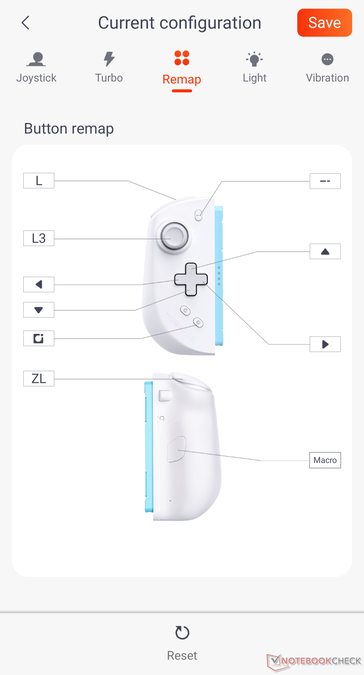 Les boutons individuels (y compris le bouton macro supplémentaire situé à l'arrière) se configurent via l'application.