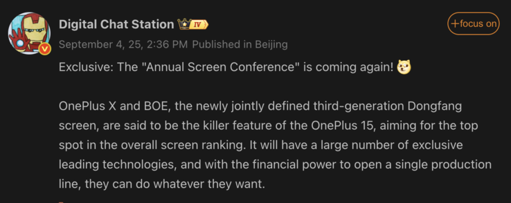 Détails de l'écran du OnePlus 15. (Source de l'image : OnePlus)