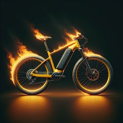 Les incendies de vélos électriques peuvent se produire pendant la charge de la batterie, mais aussi pendant le stockage (image symbolique : Dall-E / AI)