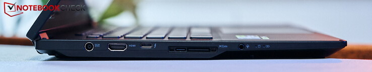 À gauche : DC-in, HDMI 2.1, Thunderbolt4/USB-C avec PD et DP, interface mobile ROG XG avec USB Type-C 3.2 Gen2