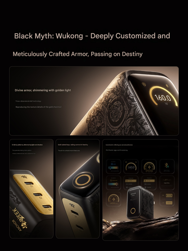 La nouvelle Anker Black Myth : Wukong 160W edition présente un design noir et or.