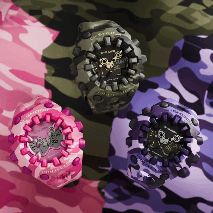 La G-Shock rose GA-V01MCG-4A et la G-Shock violette GA-V01CMG-6A