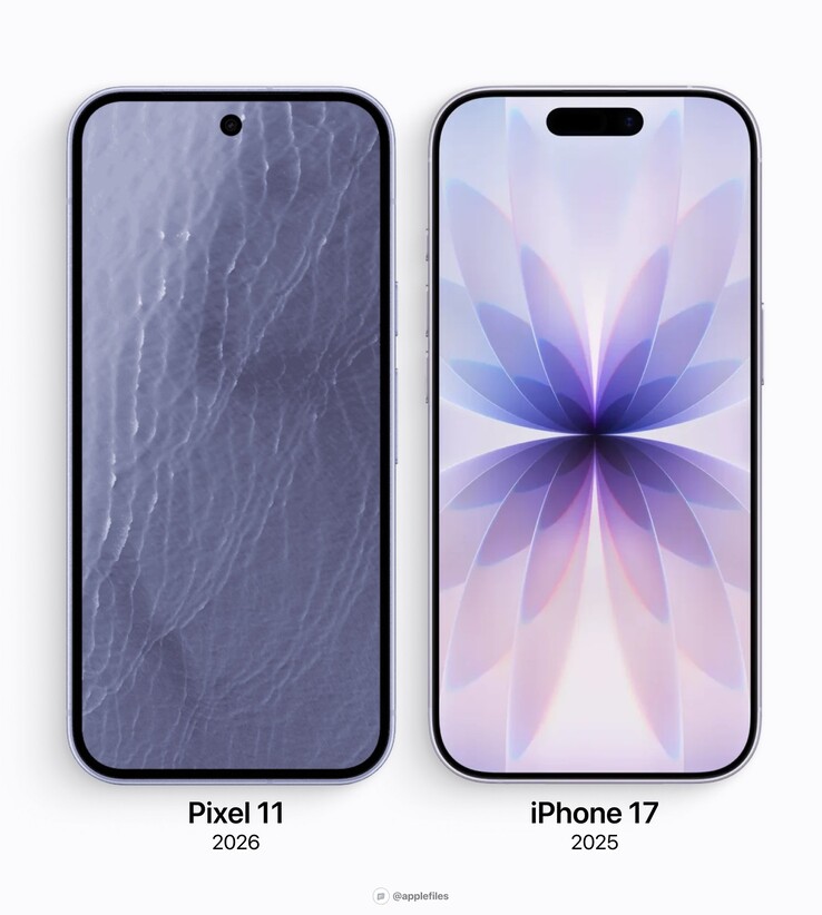 Comparaison des bordures d'écran du Google Pixel 11 et de l'iPhone 17 d'Apple.