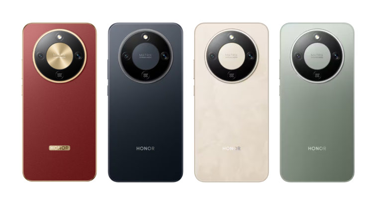 Le Honor X9d est disponible en noir nuit, brun rougeâtre, or soleil levant et vert forêt (Image source : Honor)