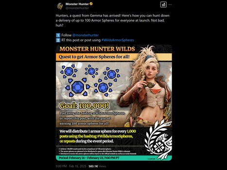 Concours Monster Hunter Wilds sur X (Source de l'image : compte officiel Monster Hunter Wilds X)
