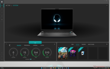 Écran d'accueil de l'Alienware Command Center