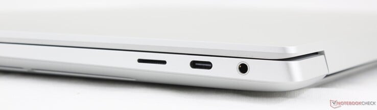 À droite : MicroSD, USB-C Thunderbolt 4 avec DisplayPort 2.1 + Power Delivery, casque 3,5 mm
