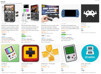 Liste des applications d'émulation encore disponibles à l'heure où nous mettons sous presse sur l'App Store d'Amazon. (Image : capture d'écran d'Amazon.com)