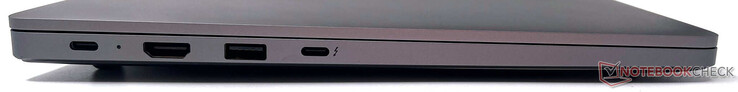 À gauche : port USB 3.1 Gen1 Type-C, sortie HDMI 1.4, USB 3.2 Gen1 Type-A, Thunderbolt 4