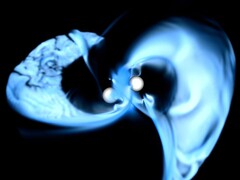 vue d'une simulation par superordinateur de la fusion d'étoiles à neutrons magnétisées