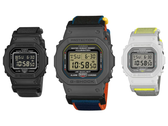 Illustration - les Casio G-Shock DW-5600MNC-1, DW-5600MNC-BA2 et DW-5600MNC-7A8 sur fond blanc.