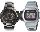 La nouvelle fuite de la Casio MR-G laisse entrevoir un croisement entre ces deux mondes. Photo - La Casio MRG-G1000HT-1A à gauche, un 'X' au milieu, et la Casio MRG-B5000 square G-Shock à droite. (Source de l'image : Casio - Edited)