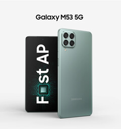 Le Galaxy M53 5G pourra être commandé dans un choix de trois couleurs, à terme. (Image source : Samsung)